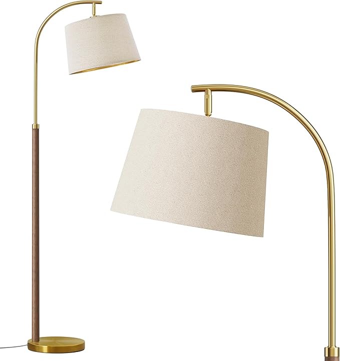 63" Wood Floor Lamp for Living Room Dimmable Standing Lamp with Remote & Foot Switch, 3 Color Temperatures Tall Lamp Mid Century Modern Floor Lamp for Bedroom Office, 9W Bulb Included, Chestnut