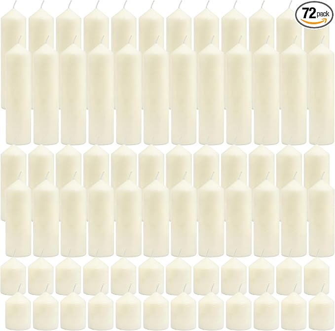 Pillar Candles Bulk Set - Unscented, Smokeless, Dripless | 3 Sizes: 2x3, 2x6, 2x8 Inches | Ideal for Weddings, Christmas & Home Decor (72, Ivory White)