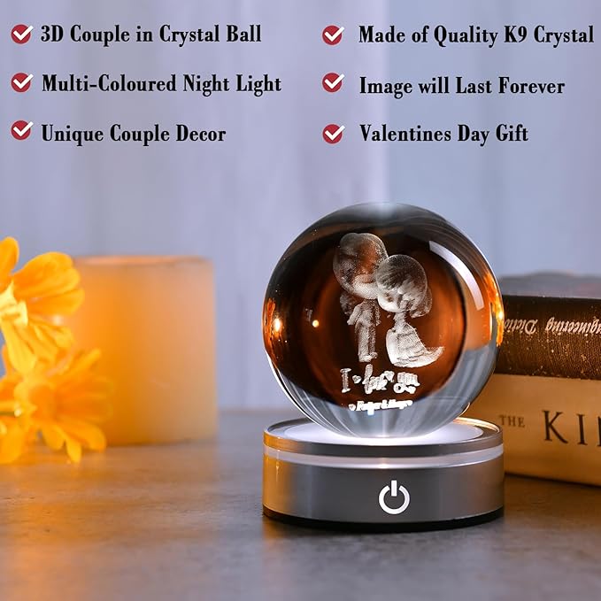 IFOLAINA Romantic Valentines Gifts for Wife Girlfriends Women I Love You Gifts for Her Couple Anniversary Birthday 3D Crystal Ball Night Light Glass Globe Decorative Decor