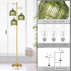 Glass Floor Lamp for Living Room,Bedroom,Gold Mid Century Modern Standing Lamp Brass Tree 3 Light Tall Floor Lamps Vintage Retro Floor Lights Green Flower Lamp Shade Farmhouse Boho Bohemian