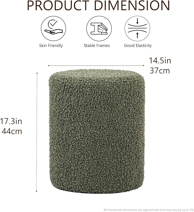 Get Set Style Modern Round Ottoman with Soft Padded Seat, Multifunctional Vanity Stool for Makeup, Upholstered Footrest Stool Ottoman Foot Stool for Living Room, Bedroom