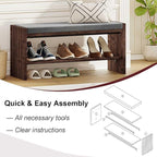 BON AUGURE 40" Storage Bench with Plush Cushion & 2-Tier Organizer, Modern Entryway Ottoman Bench for Hallway, Mudroom, Bedroom (Rustic Oak)