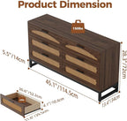 Mericonia 6 Drawer Double Dresser for Bedroom, Rattan Chest of Drawers, Modern Wooden Dresser Chest with Metal Frame for Bedroom, Living Room, Hallway and Entryway, Walnut