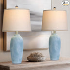 25“ Jar Table Lamps Set of 2, Ceramic Bedside Lamps for Bedroom, Blue Coastal Nightstand Lamps for Living Room