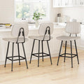 24-Inch Leather Bar Stools Set of 3, Counter Height Barstools with High Backrest，Bar Chairs for Kitchen Island with Heavy Duty Metal Base, Beige