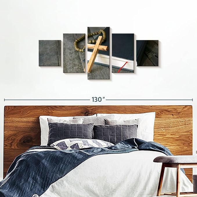 Elephant Stock Cross Canvas - 5 Panel Christian Pictures Decor - Canvas Print Wall Decor - Christian Cross Wall Art - 80" X 36"