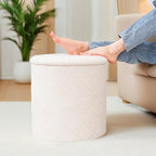 17" Foldable Boucle Round Storage Ottoman,Space-Saving Footrest/Seating/Coffee Table for Small Apartments,Dorms & Bedrooms-White
