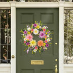 Artificial Spring Wreath 22 Inch Floral Wreaths for Front Door Spring Summer Wreath with Dahlia Daisy Flowers for Indoor Porch Wall Springtime Holidays Easter Celebrations