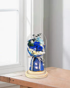 HVY Preserved Real Flowers Bouquet Gifts for Her,Forever Flowers Gift for Women,Preserved Blue Rose in Glass Dome with LED Light Ideal for Christmas,Birthday,Anniversary,Valentine's Day, Mother's Day