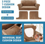H.VERSAILTEX Sofa Cover 3 Piece T Cushion Loveseat Slipcovers Thick Velvet Couch Cover Furniture Protector Stretch T Cushion Sofa Covers for 2 Cushion Couch with 2 Individual T Cushion Covers, Camel