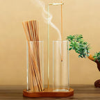 Incense Holder for Sticks 2 in 1 Incense Burner Holder with Storage & Ash Catcher Wooden Base, Glass Vessels, Metal Clip for Meditation, Yoga, Spa, Home & Garden Decor (Two Bases Included)