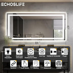 Large 84"x40" Light up Bathroom Mirror with Front Lit and Backlit, Anti-Fog Vanity Mirror with Lights, Stepless Dimmable Lighted Mirror, 3 Colors Smart Mirror (Horizontal/Vertical)