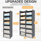 Dual-Row Hanging Closet Organizer – Foldable Clothes Storage Shelves with 3 Hooks, Space-Saving Wardrobe Organizer for Dorm Rooms, Bedroom or Closet (Grey, 6 Tier)