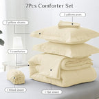 JOLLYVOGUE King Comforter Set, Ultra-Soft Bed in a Bag King Size 7 Pieces, Oeko-TEX Certified Bedding Set with Down Alternative Comforter, Sheets, Pillowcases & Shams, Light Yellow