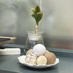 6 Pcs Decorative Balls for Centerpiece Bowls,2.36 Inch Natural Handmade Cotton Linen Orbs Balls,Wood Decorative Ball,Vase Fillers, Home Table Decor