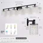 6-Light Bathroom Light Fixtures,Crystal Black Vanity Lights for Bathroom,Modern Bathroom Lights Over Mirror,Modern Black Wall Lights