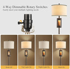 RORIANO 63'' Rustic Floor Lamp for Living Room with 2 Light Sources, Farmhouse Tall Standing Lamp with Amber NightLight, Vintage Lamp for Bedroom Reading Room Office, Bulbs Included (‎Brown)