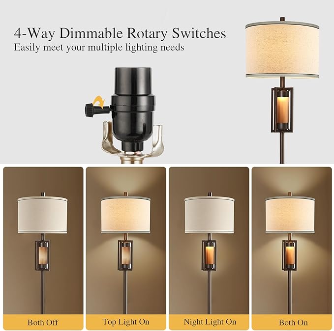 RORIANO 63'' Rustic Floor Lamp for Living Room with 2 Light Sources, Farmhouse Tall Standing Lamp with Amber NightLight, Vintage Lamp for Bedroom Reading Room Office, Bulbs Included (‎Brown)