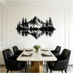 Metal Mountain Wall Art, Pine Trees And Hills Metal Decor, Mountain And Forest Metal Wall Decor, Horizontal Metal Wall Sculpture, Large Nature Wall Art(Black,59x33in/150x83cm)