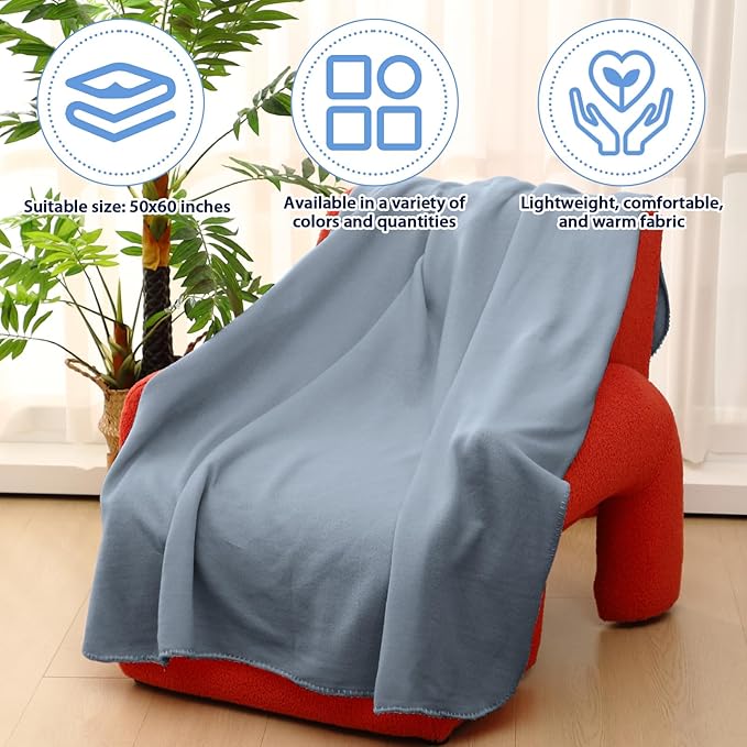 Newwiee 12 Pcs Fleece Throw Blankets Bulk 50'' x 60'' Oeko-tex Standard 100 Certified Spring Outdoor Wedding Guest Blankets Lightweight for Sleepover Donation Lap Pet Sofa Home (Blue Shades)