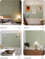 Fluxynara Felt Bulletin Board Tiles Large 48" x 36" Cork Board Alternative-12 Pack with 70 Adhesive Tabs, Thick Slat Wall Panels for Office Decor, Push Pin Board Wall Organizer Alternative-Sage Green