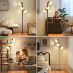 63" Modern 3-Head Adjustable Floor Lamp, Standing Lamp with Glass Shades for Living Room, Bedroom & Office,3x9W E26 LED Bulbs Included, Weighted Base