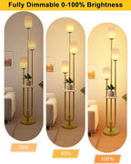 Lightdot Gold Dimmable Floor Lamp with Shelf, Modern Floor Lamps with Oval Striped Lampshade 3000K Bulb Included 3-Lights Candle Holder Style Tall Lamp for Living Room/Bedroom/Sofa Beside/Corner Decor