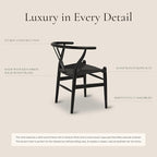 Poly & Bark Weave Dining Chairs – Mid-Century Modern Wishbone Dining Chairs with Arms, Solid Wood Frame, Indoor Use – Pitch Black – Single - Ideal for Dining Room, Kitchen or Stylish Accent Setting