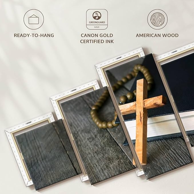 Elephant Stock Cross Canvas - 5 Panel Christian Pictures Decor - Canvas Print Wall Decor - Christian Cross Wall Art - 80" X 36"