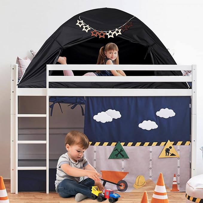 Bed Tent for Kid Twin Size Bed Canopy,Sensory Breathable Privacy Space Sleeping Drafty Room Dream Tents Indoor Play Tent Black-Out Kid Sleep Tent（Black,Full）