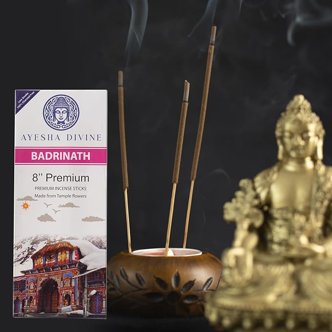 Incense Sticks 8 Inch, Made from Temple Flowers, Rose and Sandalwood Blend, Includes Incense Burner Stand, 80 Count, Long-Lasting Fragrance for Meditation, Yoga, Home, Office