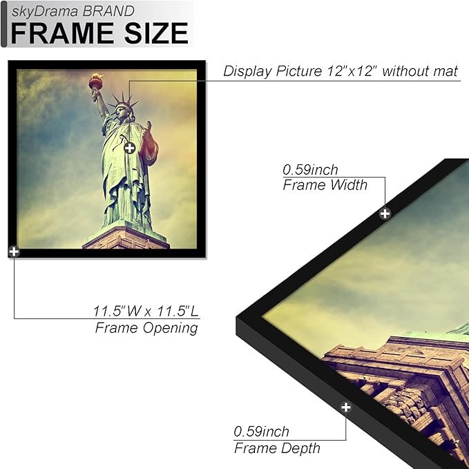 100% Solid Wood 12x12 Frame Set of 2, Black Square Picture Frame for 12 x 12 Picture Poster Photo, Light Weight 12by12 HQ Matte Black Frame for Wall - 2 Pack/Black/12 x12