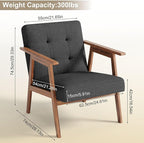 Mid Century Accent Chair, Upholstered Fabric Lounge Chair with Walnut Finish Frame for Living Room, Comfortable Sofa Chairs in Dark Gray