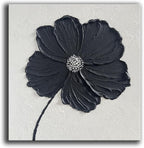 YaSheng Art - Thick Texture Flowers Abstract Oil Painting 100% Hand-Painted Black and White Wall Art Minimalist modern Abstract Art Paintings Home Living room Room Dining Room Bedroom Wall Decorative Art Oil Painting 24x24inch