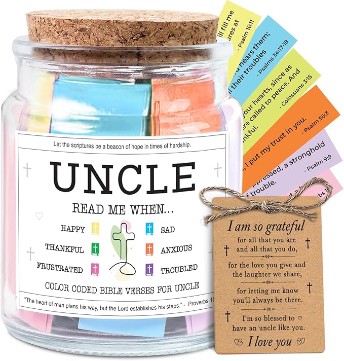 NewEleven Uncle Birthday Gifts - Gifts For Uncle, Funcle - Meaningful Present, Inspirational Gift For Uncles From Newphew, Niece, Kids - Bible Verse Jar