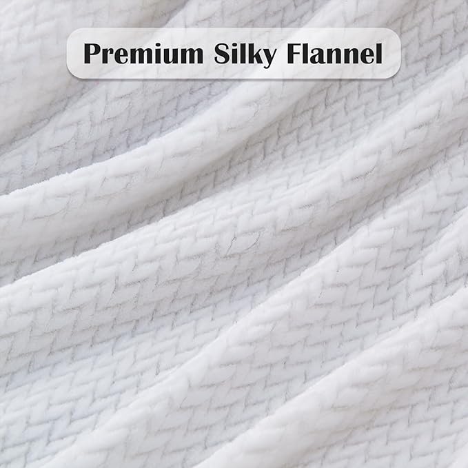 NEWCOSPLAY Super Soft Twin Blanket White Premium Silky Flannel Fleece Leaves Pattern Lightweight Bed Blanket All Season Use (White, Twin(60"x80"))
