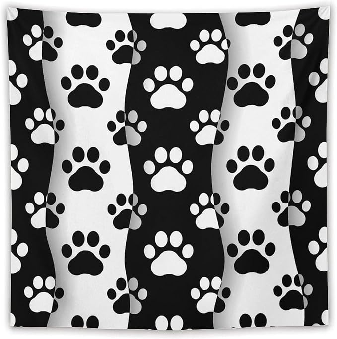 VUMIVI Pet Paws Tapestry Cute Puppy Kitten Black White Animal Paws Modern Funny Art Tapestry Wall Hanging for Living Room Bedroom Dorm Classroom Aesthetic Decor W60xL60in