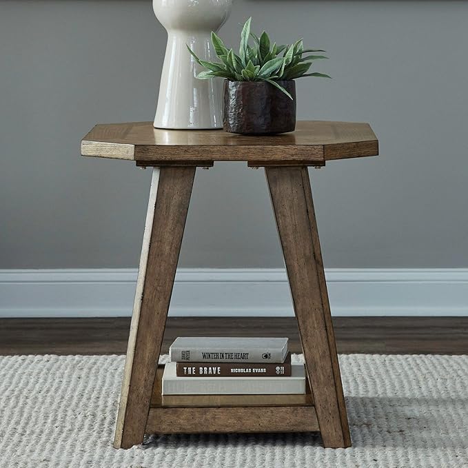 Liberty Furniture Carolina Park Opt 3 Piece Set for Living Room - Octagonal Cocktail Table, 2 Octagonal End Tables - Amber Brown Oak