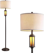 65'' Farmhouse Floor Lamp for Living Room Bedroom with 2 Light Sources, Rustic Vintage Tall Standing Lamp with Amber Nightlight for Home Office Corner, Bulbs Included