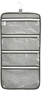 Hanging Jewelry Organizer with 10 Zippered Clear Pockets for Travel Suitcase and Home Closet Jewelry Storage Bag (GREY)