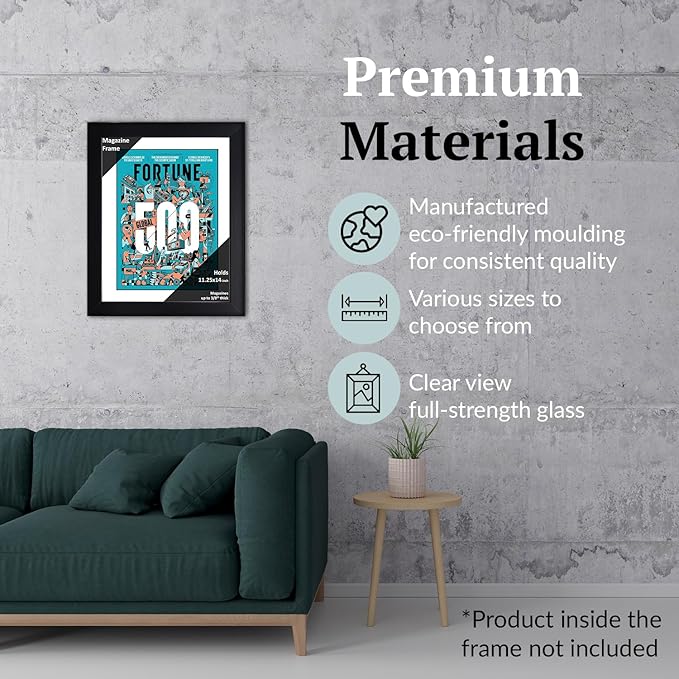 Creative Picture Frames 11.25 x 14 Magazine Frame with Full-Strength Glass, Holds Up To A 1/4" Thick Media with Installed Hangers for Easy Mounting, 12x15 Black Frame with White Mat
