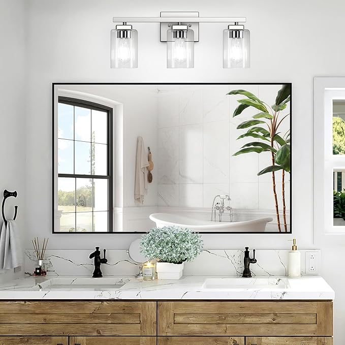 Bathroom Vanity Light, 3-Light 19" Brushed Nickel Modern Matte Wall Sconce Lighting with Clear Glass Shade, Wall Lights,Bath Vintage Wall Mounted Lamps for Mirror Bedroom Living Room