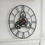 Steampunk Wall Clock 24 Inch, Industrial Metal Gears with Roman Numerals, Retro Distressed Finish Mechanical Art for Bar, Living Room, Cafe Decor