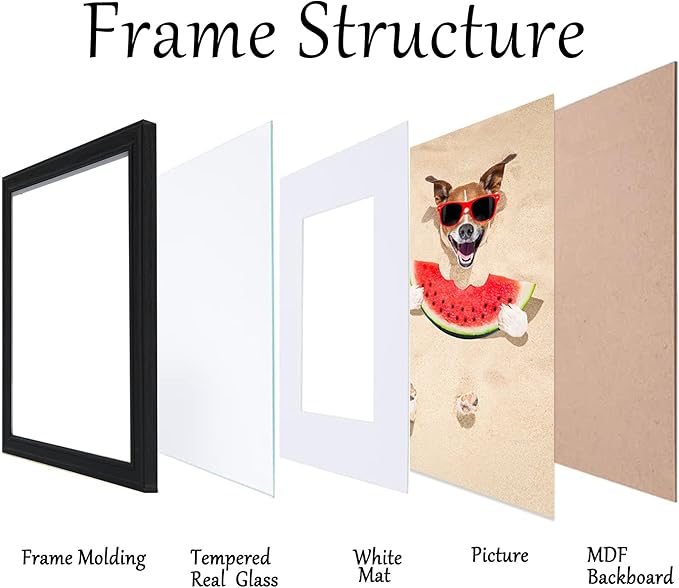 8x10 Picture Frame Black for Wall or Tabletop Display with Real Glass, 8x10 Art Wooden Frame with Mat of 5x7 Photo for Home Decor Gifts