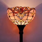 WERFACTORY Tiffany Floor Lamp Pink Baroque Stained Glass Light 12X12X71 Inches Pole Torchiere Standing Corner Torch Uplight Decor Bedroom Living Room Home Office S003P Series
