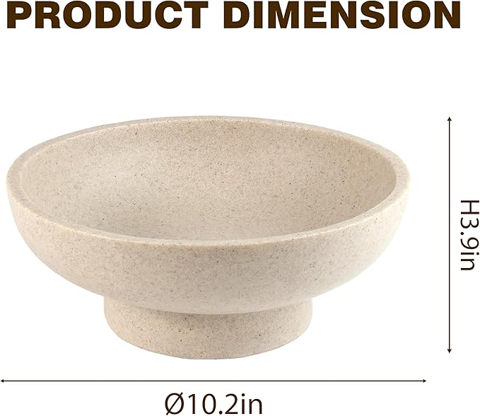 Modern Decorative Fruit Bowl for Keys Entryway Table, Holder Kitchen Countertop Minimalist Home Decor Accents Aesthetic With Pedestal,Artificial Stone Beige
