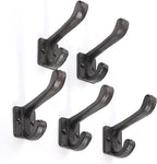 Ambipolar 5 Pack Decorative Cast Iron Heavy Duty Double Hooks, Wall Mounted Coat Hooks, Vintage Inspired (Antique Black) (Modern Type)