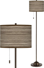 Cedar Zebrawood Bronze Club Floor Lamp with Print Shade