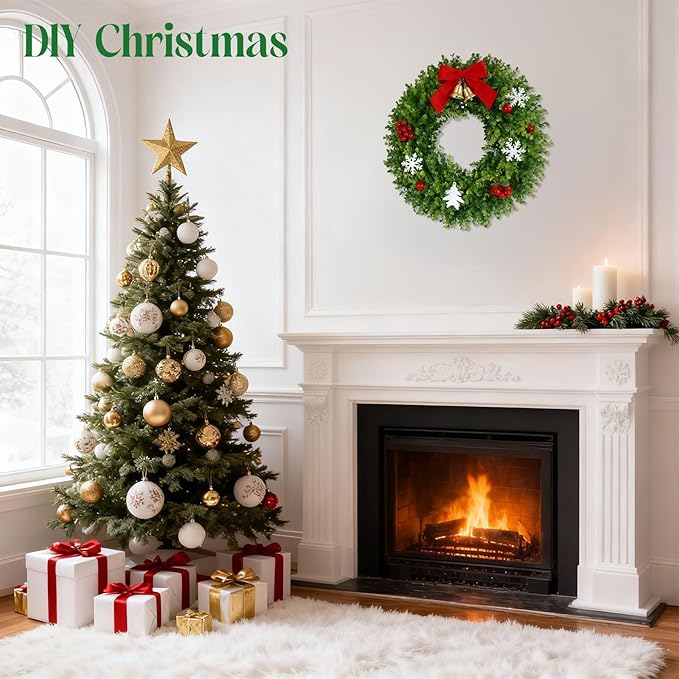 20''Boxwood Wreaths for Front Door,Artificial Spring Summer Wreath,Boxwood Wreaths with Sash,All Seasons Wreath for Farmhouse,Wedding,St Patrick's Day Decoration,Indoor & Outdoor
