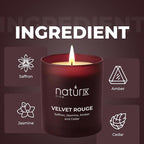 Natur IX Velvet Rouge Scented Candles for Home | Cedarwood, Saffron, Jasmine & Amber | Natural Non Toxic Soy Candles with Essential Oils | 50 H Long Burning